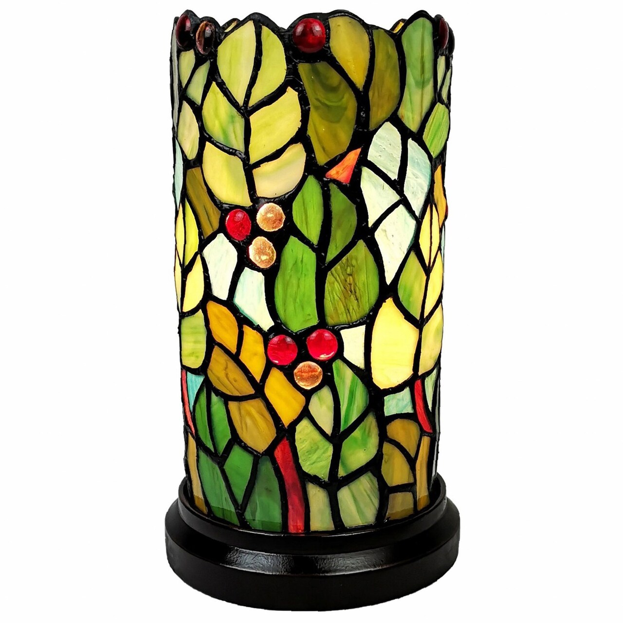Edge Collections - 11" - Multicolor - Artistic Stained Glass Accent Lamp with Leaves and Berries - 1 Piece